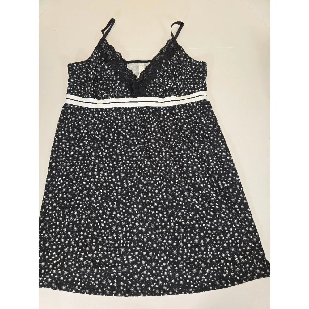Cacique Black‎ Floral Print Lace Trim V Neck Sleeveless Chemise Sleep Wear 2X